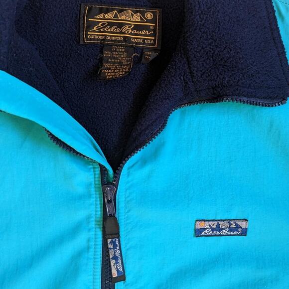 Vintage Eddie Bauer Teal Blue Fleece Lined Jacket Fall Autumn Hiking Camping - Picture 2 of 4